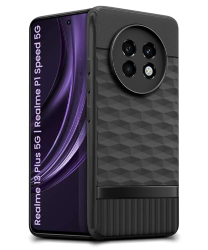 Image of WOW IMAGINE Back Cover for Realme 13 Plus 5G | Realme P1 Speed 5G with Hexa Cube Design | Soft Rubberised Case | Inner Velvet Fabric | Matte Silicone Flexible Mobile Case | Camera Protection - Black