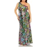 Mac Duggal Womens Plus Floral Print Sequined Evening Dress Black 14W