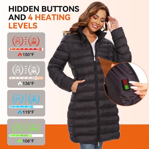 Heated Jacket for women with 2PCS 12000mAh Battery Pack,5 Heating Jackets with Hood2