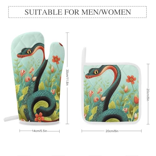 Gants de cuisine antidérapants et maniques serpent fleur lot 4