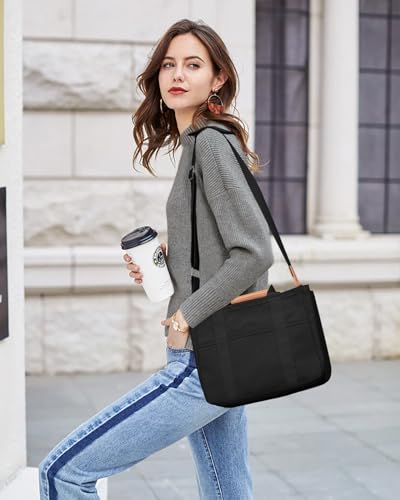 Aboume Canvas Tote Bag With Multi-Pocket For Women Large Capacity Crossbody Shoulder Handbag Everything Tote Bag With Compartments  thumb #1