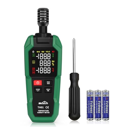 Temperature Humidity Meter SQECH Digital Hygrometer with Ambient Thermometer Wet Bulb Flashlight Max/Min Data Hold High Precision Psychrometer Monitor with Color Backlight for Home Havc