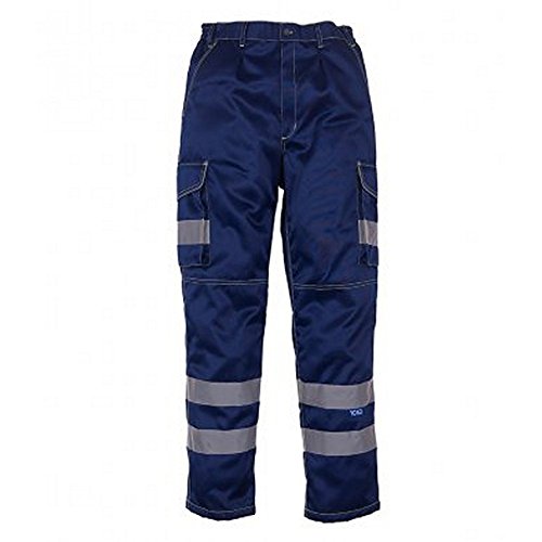 Yoko Mens Hi-Vis Cargo Trousers with Knee Pad Pockets (36in Long) (Navy)