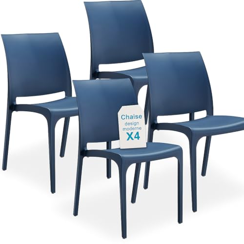 Tomaino - Chaise de cuisine en plastique - Ensemble de 4 empilables avec accoudoirs pour intérieur et extérieur - Chaises pour jardin, salon, balcon ou bar -...