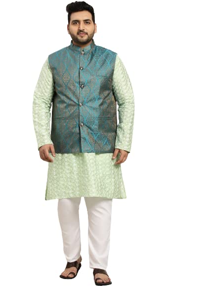 Image of SOJANYA (Since 1958, Men's Silk Blend Grey Kurta Pyjama & Silk Blend Jacket Combo