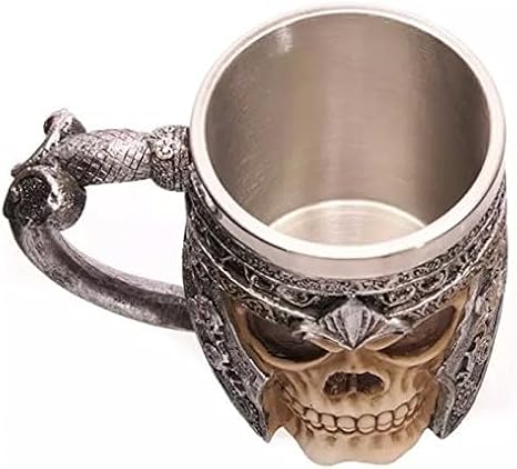 Birinci sınıf 3D kuru kafa fincan paslanmaz çelik kahve, çay, Cappuccino, bira gibi içecekler için I Viking Skull Head kupası iskelet kafatası tasarımlı görünüm (1)