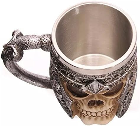 Geschenkehöhle Birinci sınıf 3D kuru kafa fincan paslanmaz çelik kahve, çay, Cappuccino, bira gibi içecekler için I Viking Skull Head kupası iskelet kafatası tasarımlı görünüm (1)