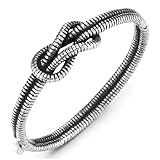 COOLSTEELANDBEYOND Pulsera Nudo Infinito de Acero Inoxidable para Hombre y Mujer, Brazalete Vintage de Cable Enrollado, Doble Cuerda con Cierre de Bisagra