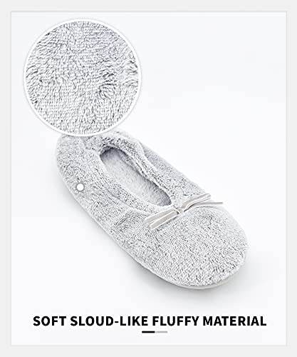 Panda Bros 2 Pairs Women's Ballerina House Slippers, Anti-Skid Comfy Warm Ballet Style Slippers(Gray&Black, 8-10) #TOP2