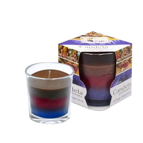 Atmosphere Chic Bougie parfumée Trilogy 3 en 1, pain d'épice, pomme et cannelle, lavande, petit pot, jusqu'à 22 heures de durée, parfum relaxant, verre mat