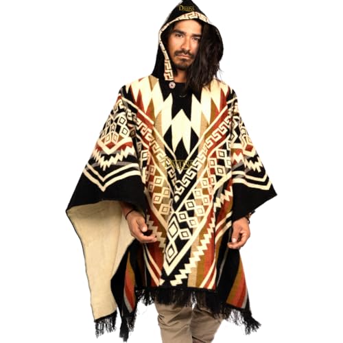 ALPACA Wool Poncho Hooded and, Aztec Pattern, Unique and handmade in Ecuador. Thick, Warm and Soft Wool Poncho3