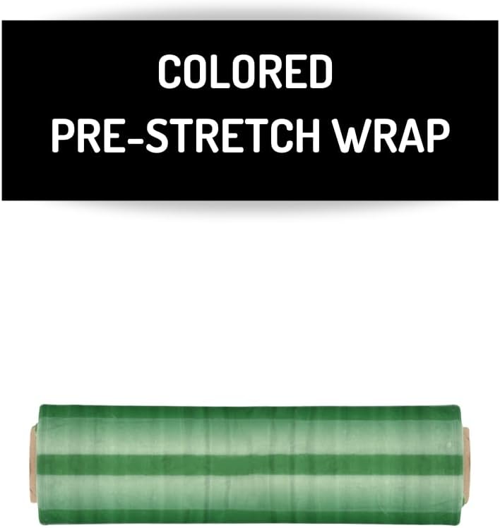 PSBM Tinted Green Pre-Stretched Wrap, 4 Rolls 15 Inch x 1476 Feet 30 Gauge Plastic Wrap Industrial Strength Shrink Film for Moving, Packing & Shipping