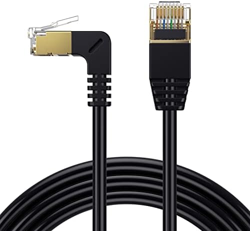 Cat8 Ethernet Cable, Disscool Gold Plated Head High Speed RJ45 Flat Internet Cable Network LAN Patch Cord Male to 90 Degree Male OD3.8mm Indoor&Outdoor for Modem/Router(0.6m,straight to 90 degree)