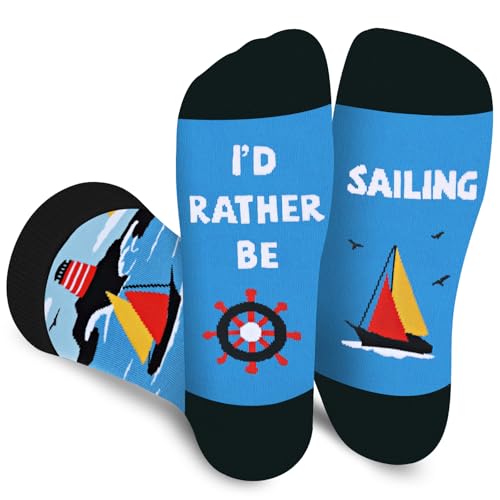Funny Sailing Socks for Men Women Teen Boys -I’D RATHER BE SAILING Novelty Crazy Sock Gift for Boaters - Sailor Nautical Boating Accessories Birthday Fathers Christmas Fun Gift Ideas Stocking Stuffers