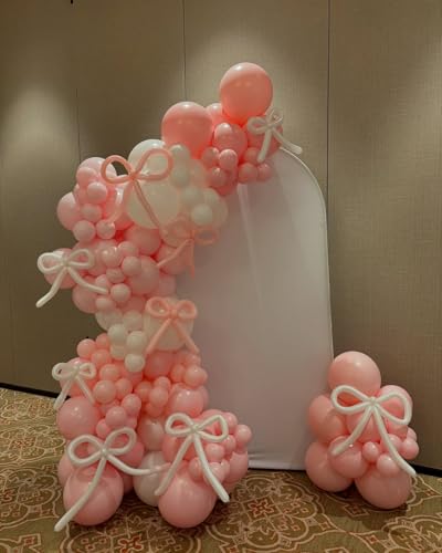 Image of Pink Bow Balloon Garland Arch Kit - Coquette Birthday Decorations Coquette Bow Pink and White Balloon Arch Kit Different Size for Wedding Bridal Girls Birthday Baby Shower Engagement Party Decorations
