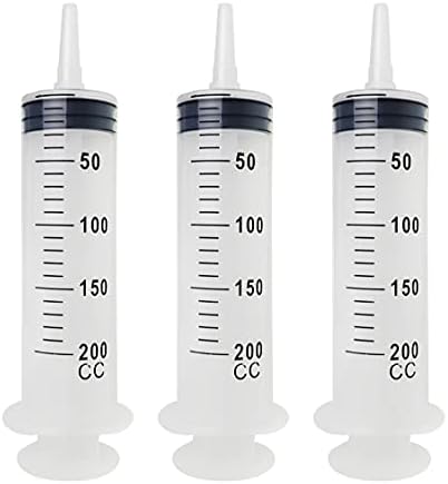 200 ml, 200 cc, Large Plastic Syringe for Scientific and Industrial Use, Sterile, Individually Packed. (Pack of 3)