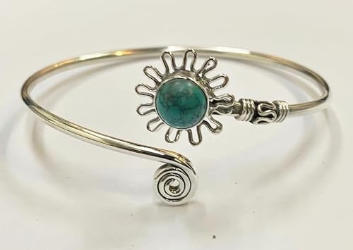 VIE Silver Plated Adjustable Daisy Spiral Cuff Bangle, Turquoise (Dyed Howlite)