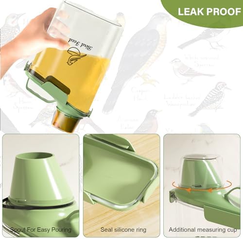 새 씨앗 보관 용기 휴대용-3쿼트/2.8L 투명 반려동물 사료 용기 - 계량 컵/뚜껑 포함, 해바라기 씨앗 보관을 위한 밀폐 야생 새 씨앗 디스펜서, 다람쥐 방지, BPA 프리-그린 — 사진 2
