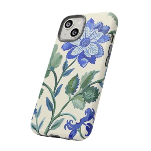 Coque aquarelle floral bleu iPhone 14 protection rigide mate durable