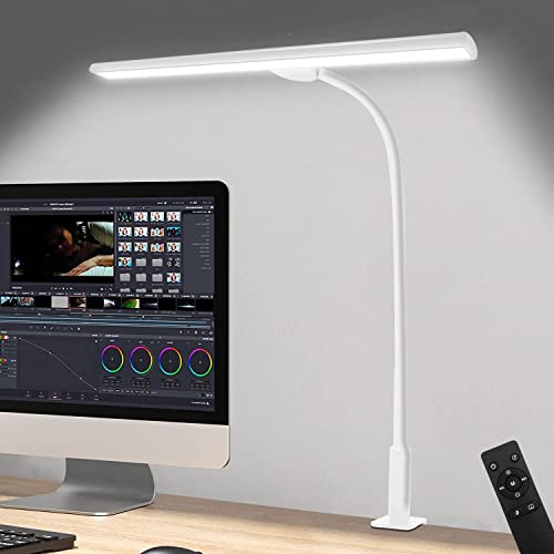 デスクライト LEDPTS.jp LED 調色 調光 非対称配光 高輝度 クリップライト 目に優しい 360度回転アーム タイマー 記憶機能付き タッチセンサー ブラック 18W 2180 LUX リモートコントロール読書灯