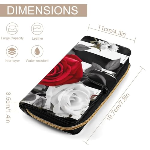 PU Leather Wallet, Black Stripes Red Rose Flowers Print Wallet with Multiple Slots Elegant Wallet Convenient Wallet Durable Wallet Modern Wallet2