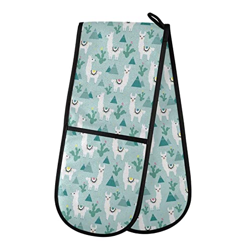 Double Oven Gloves Llama Alpaca Catus Cacti Heat Resistant Pot Holder Oven Mitt Gloves for BBQ Cooking Baking Grilling Microwave