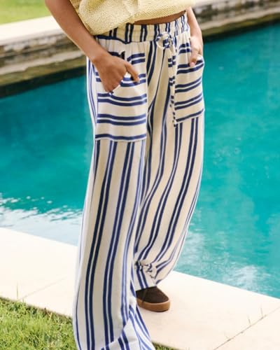 Women's Palazzo Pants Striped Wide Leg High Waist Casual Comfy Pants with Pockets2