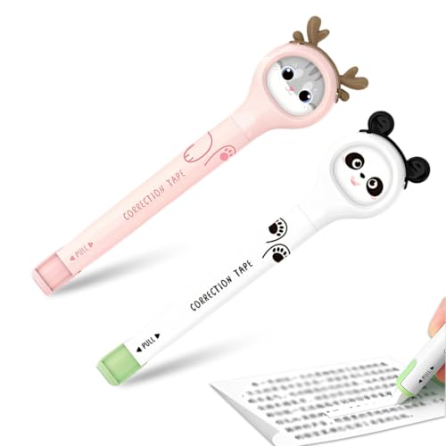 HABNI 2 Pièces Correcteur Portable, 6M x 5MM Rouleau Correcteur Cute Kawaii, Ruban Correcteur Chat pour les étudiants école et Bureau, Convient pour les Filles-mignonnes Chaton et Panda