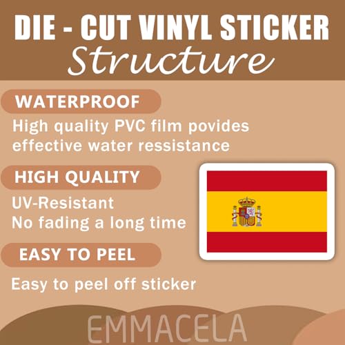 Image of (3PCS) Spain Flag stickers, Countries Flag Stickers - Waterproof Vinyl Decals For Laptops, Tumblers, Water Bottles, Books, Scrapbooks, Size 3 x 2.2 Inch