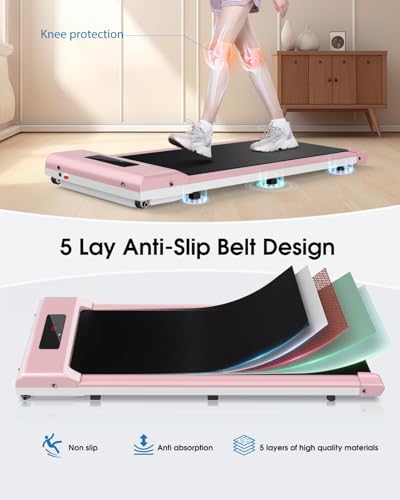 bigzzia Walking Pad with Incline, Under Desk Treadmills for Home Office, Compact Walking Treadmill for Small Spaces, Ultra Slim with Remote & LED Display, 130kg Capacity, 1-8km/h (Light Pink) - Image 6