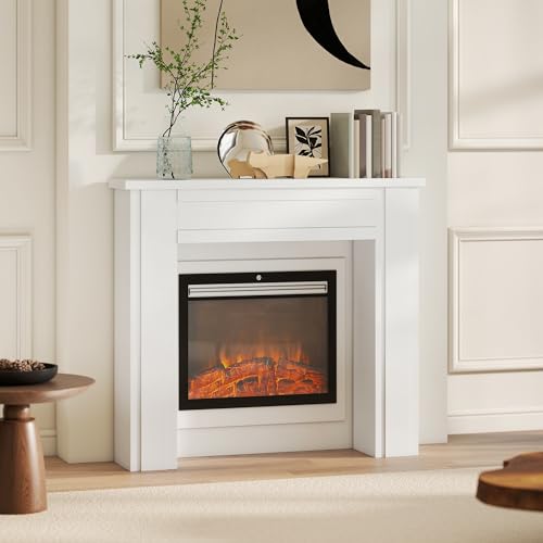 Image of HOMCOM Modern Fireplace Mantel with Leg, 44.7 inch W x 40 inch H, White | Freestanding Fireplace Surround, for Electric Fireplaces