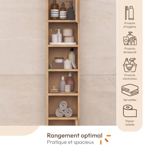 Meuble colonne salle de bain VICTOR 2 portes 4 niches effet lattes - vue 5