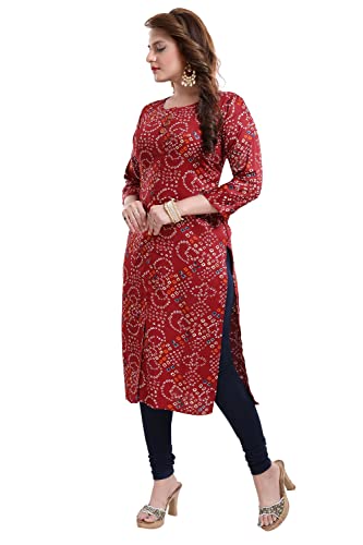 Image of DREAM & DZIRE Bandhani Kurti Green in Colour for Women of Cotton Satin Plus Size & Small Size.