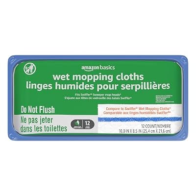 Amazon Basics Wet Mopping Cloth Refills, Floor Cleaning, Fresh Scent, 12 Count (Fits Swiffer Sweeper Mop Heads)