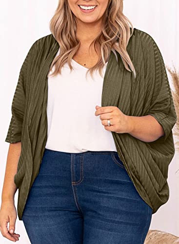 Eytino Womens Plus Size Summer Cardigan Casual Half Sleeve Ruched Open Front Cardigans Tops(1X-5X)2