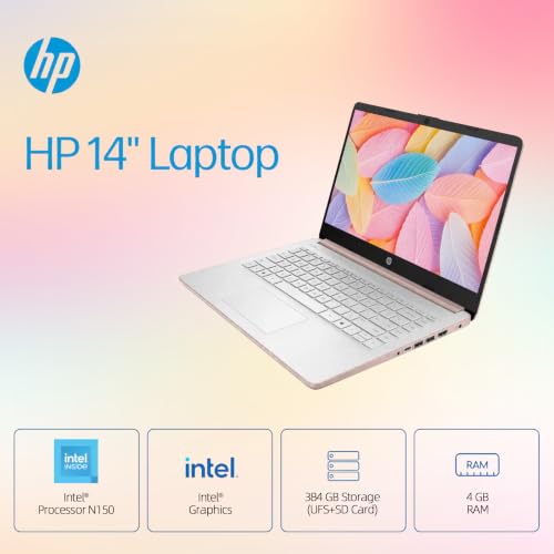 Image of HP 14 inch Laptop, Intel Processor N150, 4GB RAM 384GB Storage(UFS+SD Card)