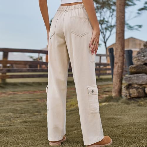 Women's Cargo Jeans Baggy Wide Leg Combat Military Trousers High Waisted Denim Pants Trendy Stretchy Tactical Pants Hiking Pants Beige XL4