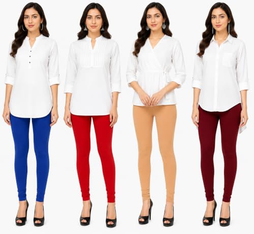 Image of DO IT Creation Women's Cotton Regular Fit Leggings Multi Color Combo Pack of 4