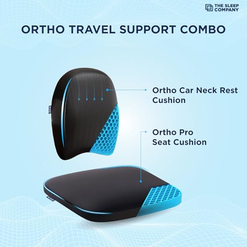 Image of The Sleep Company Ortho Travel Support Combo - Car Seat Cushion + Neck Pillow for Car & Driving | Back Pain Relief, Cervical Support, Posture Correction | SmartGRID Car Cushions