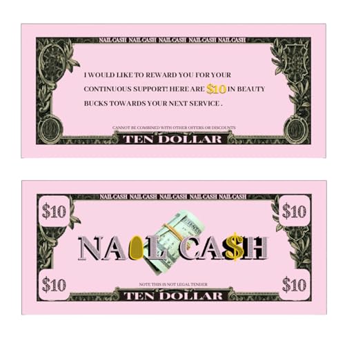 Nail Cash Pink Loyalty Reward Cards for Nail Tech Supplies, Salon Client Gifts & Aftercare, Pedicure Manicure Business Must Haves - 100 Pieces ($10)