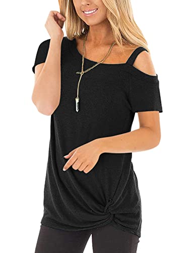 TEMOFON Women Cold Shoulder Tops: Summer Short Sleeve Shirts Casual Twist Knot Blouse T-Shirt S-2XL4