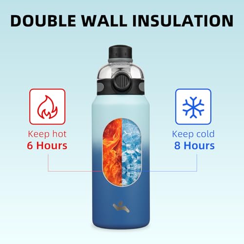 Image of Konokyo 32 oz Insulated Stainless Steel Water Bottle with Straw Lid