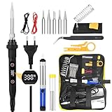 Xjahwr Iron Set 80 W LCD Adjustable Temperature 180-520 °C Soldering Iron,50 g Soldering Wire、5 Soldering Tips，Soldering Iron Stand, Tweezers, Soldering Set for Electrical Work