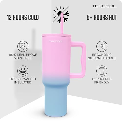 Image of Tumbler with lid and Straw 1200ML Cup Stainless Steel Hot and Cold with Handle and Lid 2 Straw Vacuum Insulated Tumbler for Water, Iced Tea or Coffee Office Gym Travelling