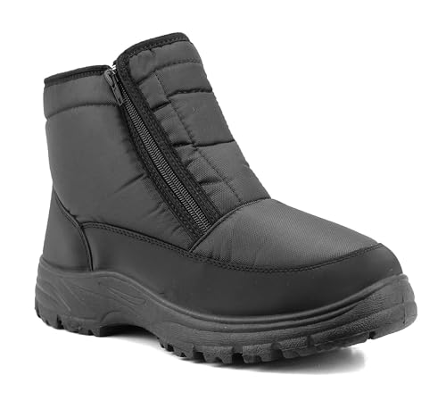 Image of IMTY Mens Snow Boots Warm Thermal Fleece Lined Zip Up Slip On Insulated Outdoor Winter Walking Ankle Boots (Black, 7, UK Footwear Size System, Adult, Men, Numeric, Medium, 7)