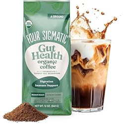 Four Sigmatic Gut Health Organic Ground Coffee | Medium Roast, Immune Boosting Probiotic Mushroom Coffee with Chaga & Turkey Tail for Gut Health & Immune Support | 12oz Bag
