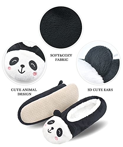 Dicuird Womens Animal Soft Sole Slipper Socks With Grippers-Fuzzy House Slippers(Black Panda,8-10) #TOP1