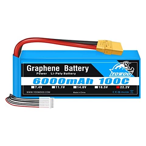 Yowoo 6S Graphene Battery 6000mAh 100C 22.2V Lipo Batteries with XT90 Plug for Mikado Logo 550, Align T-REX 550 600 700, Sab Goblin 630, Large Multirotors, 1/5 Scale Redcat Rally, Arrma Mojave 6S Cover