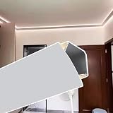 Cornice di Finitura per soffitto, Modanatura a Corona bidirezionale in Alluminio per Illuminazione LED indiretta, Canale di Illuminazione da 7 m/22,9 Piedi per Bordi di pareti e soffitti, PE