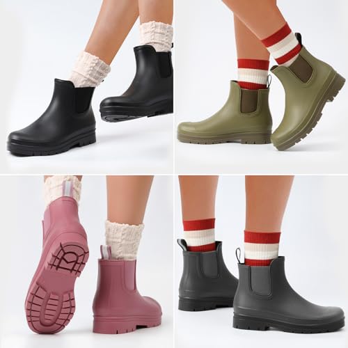 Image of Furuian Women's Ankle Rain Boots Waterproof Chelsea Rain Boots Rubber Boots Women Short Garden Boots Anti Slip Outdoor Lightweight Work Booties
